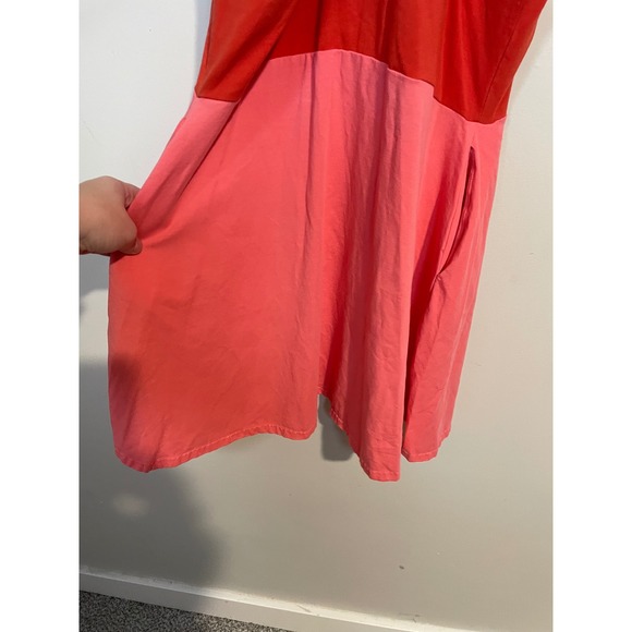Pact Organic Cotton Strappy Fit and Flare Color Block Pink and Red Mini Dress - Picture 6 of 8